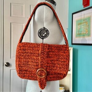 Vintage '70s Handcrafted Orange Crochet Shoulder Bag